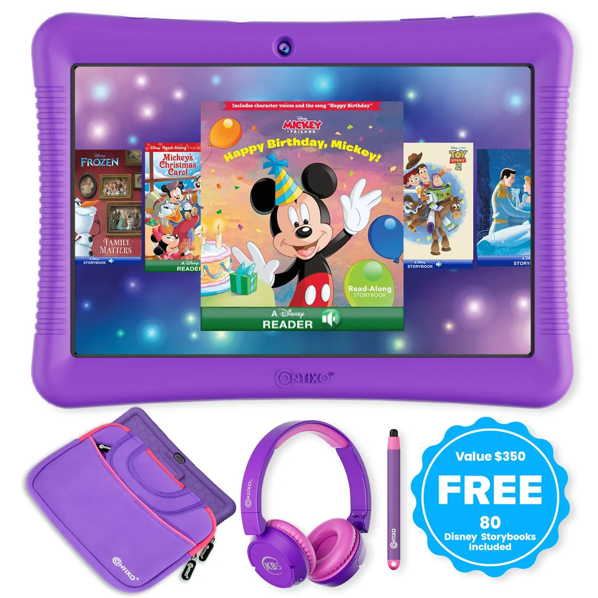 Contixo 10" Kids Tablet With Disney Ebooks & Accessories - Purple 1