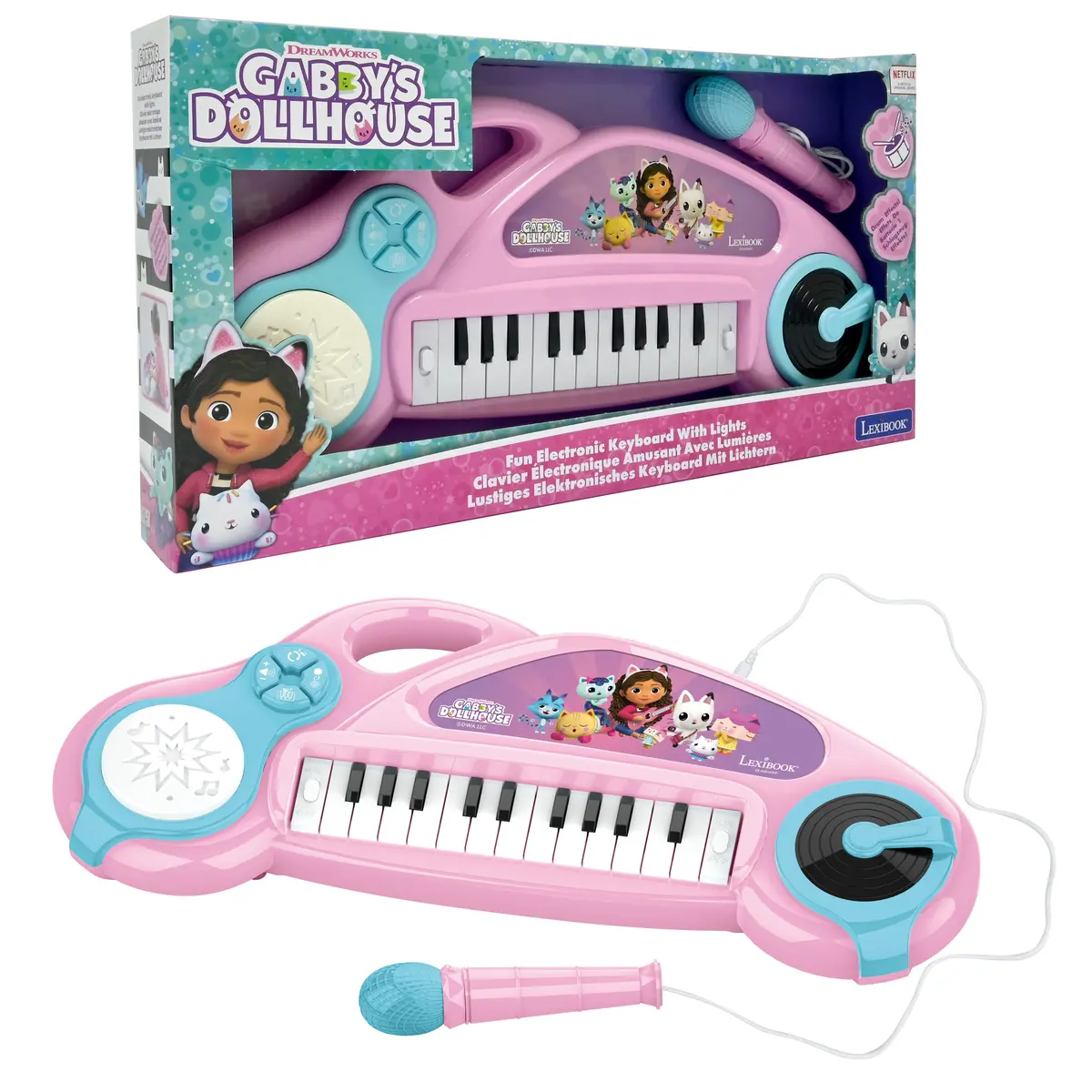 Gabby's Dollhouse Pink Electronic Piano Keyboard With Microphone 1