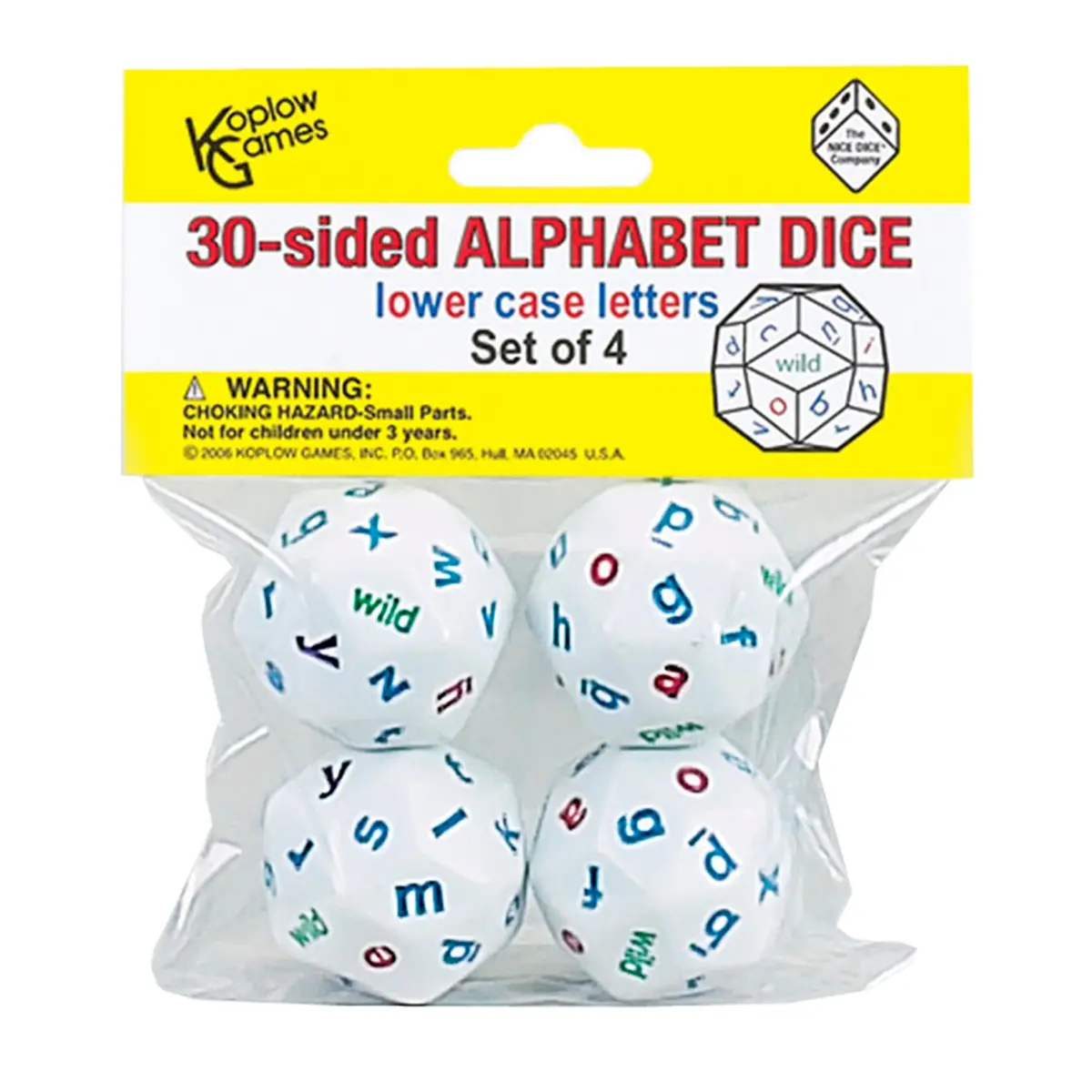 Koplow Games Colorful 30-Sided Alphabet Dice Set, Lowercase, 4 Pack 1