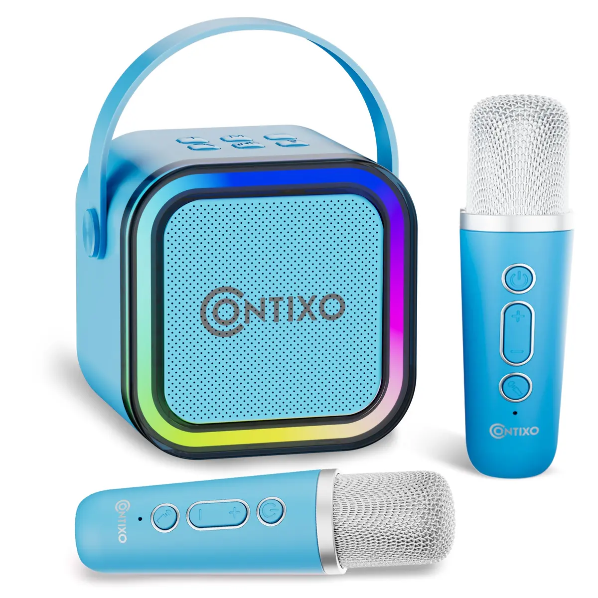 Contixo Mini Karaoke Machine - Bluetooth Portable Party Speaker With Wireless Mics & Led Lights 1