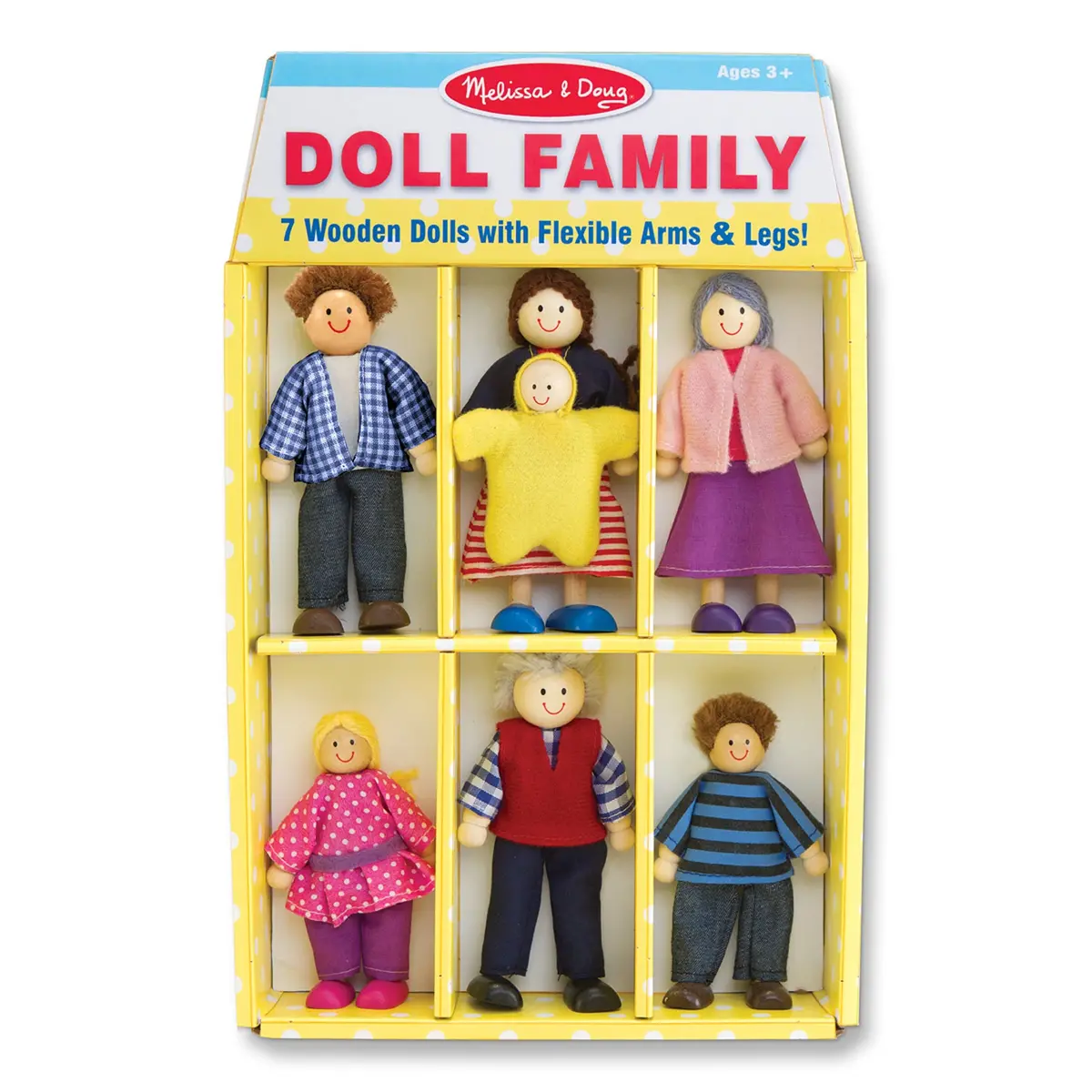 Melissa & Doug 7-Piece Poseable Wooden Doll Family Set 1