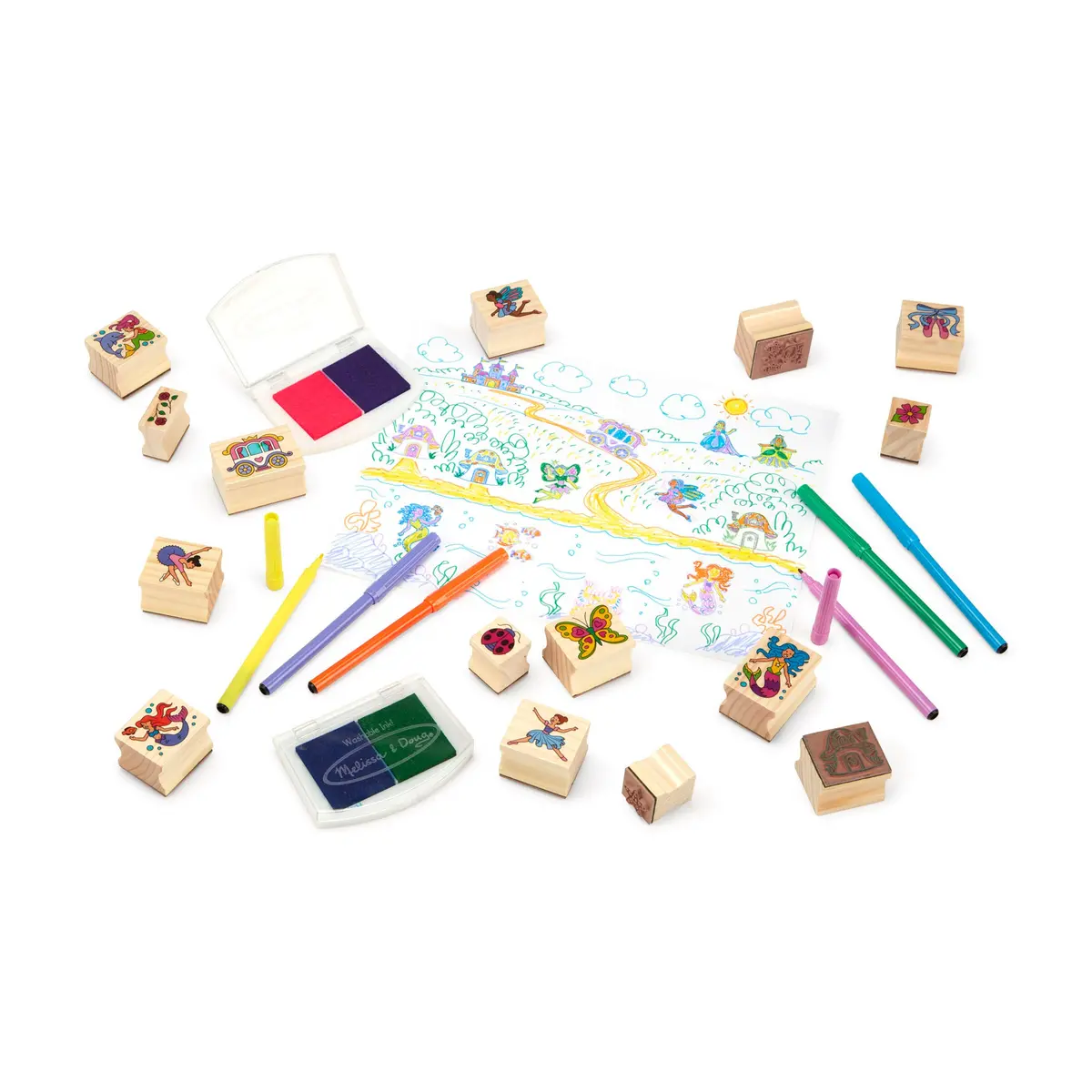 Melissa & Doug Fairy Tale Deluxe Wooden Stamp & Coloring Set 2