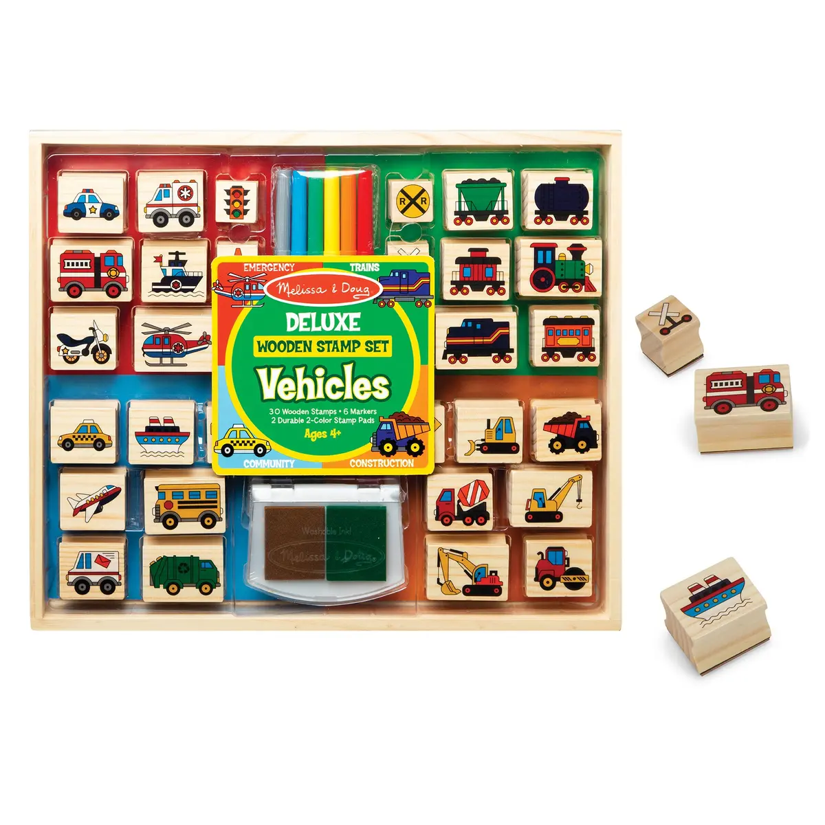 Melissa & Doug Deluxe Vehicle Wooden Stamp Set - 38 Pieces 1