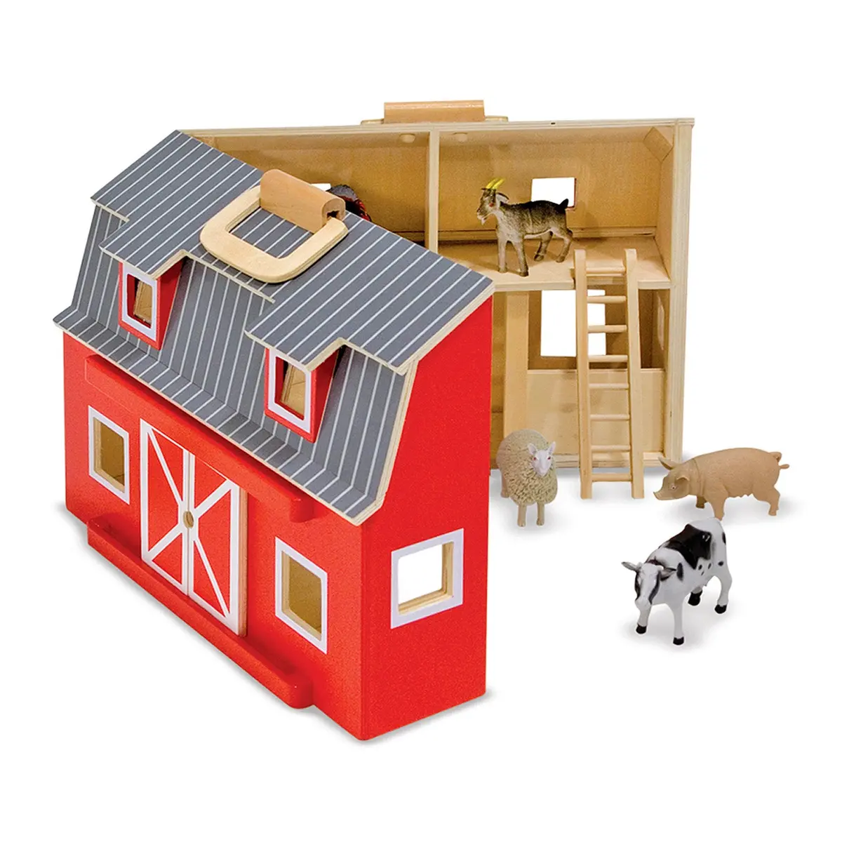 Melissa & Doug Fold & Go Wooden Barn Playset - Bright Red 1