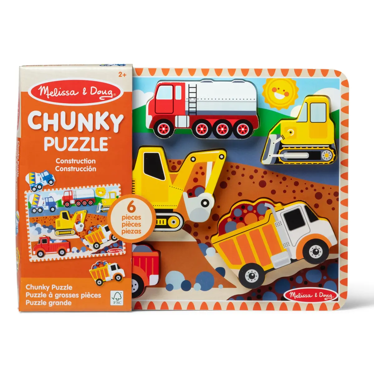 Melissa & Doug Construction Vehicles 6-Piece Wooden Chunky Puzzle 1