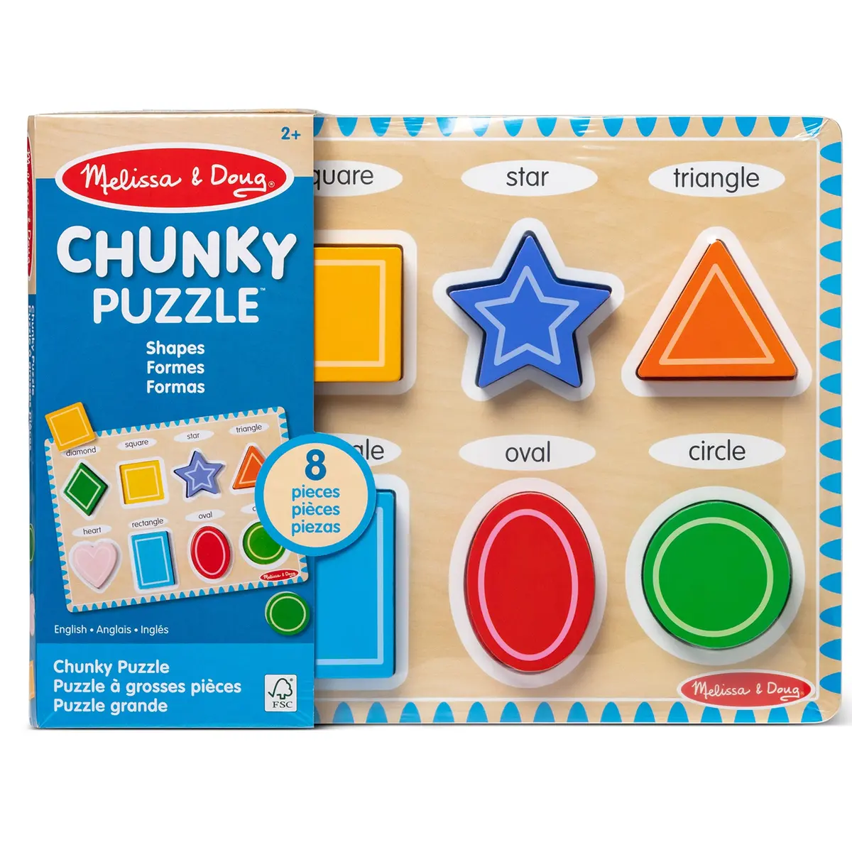 Melissa & Doug Bright Shapes 8-Piece Wooden Chunky Puzzle 1