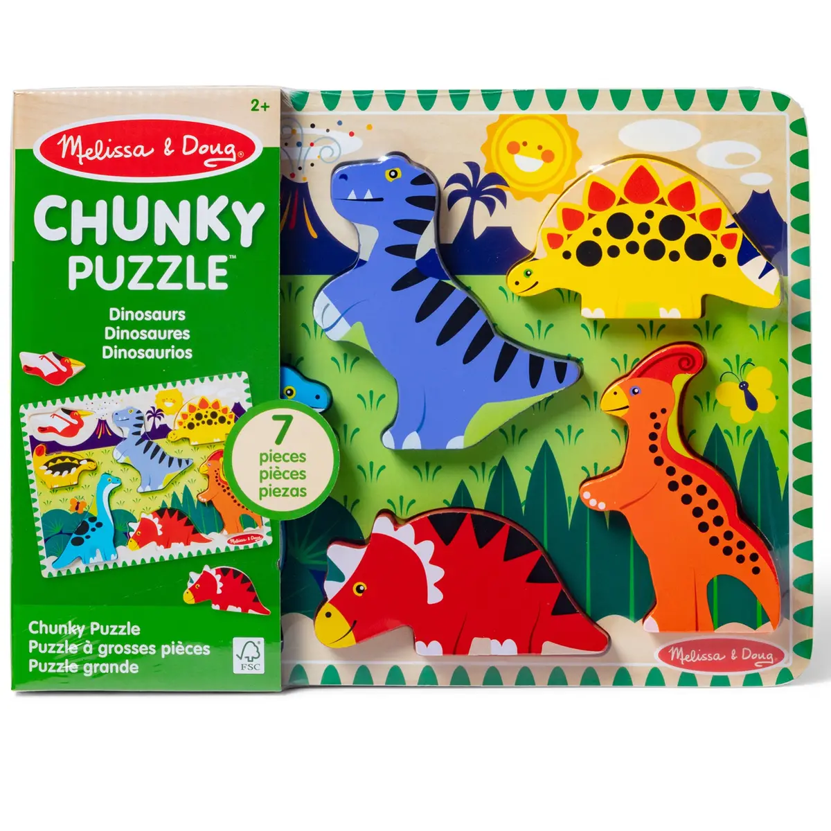 Melissa & Doug Dinosaur Theme 7-Piece Wooden Chunky Puzzle 1
