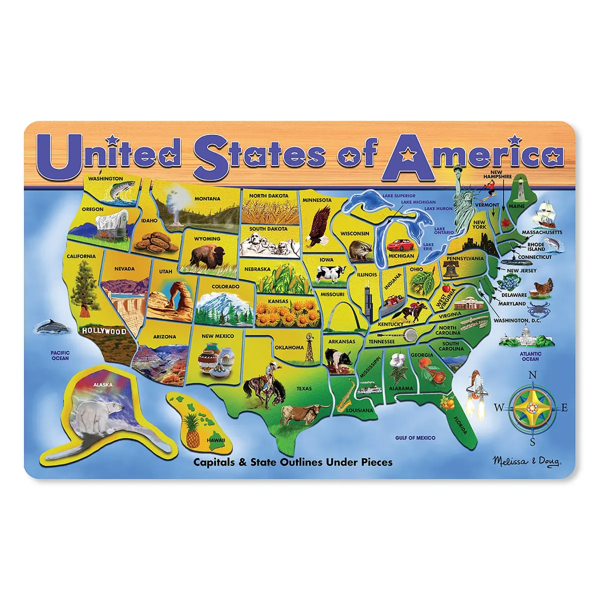 Melissa & Doug U.S.A. Map Wooden Puzzle - 45 Pieces - Interactive Geography Learning 1