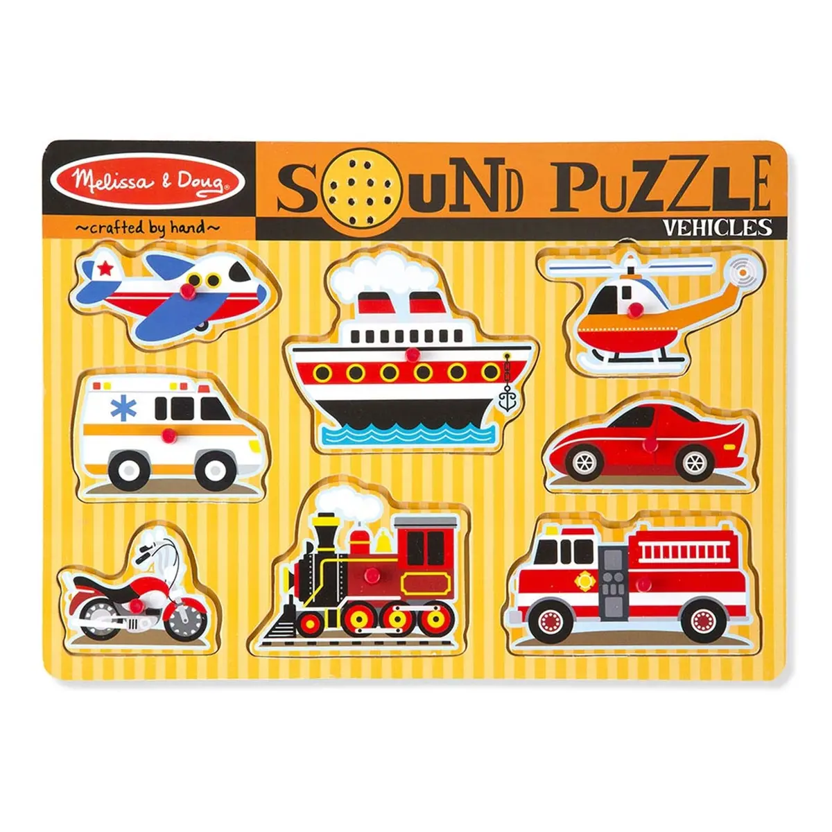 Melissa & Doug Vehicles Sound Puzzle - 8 Pc Wooden Peg 1