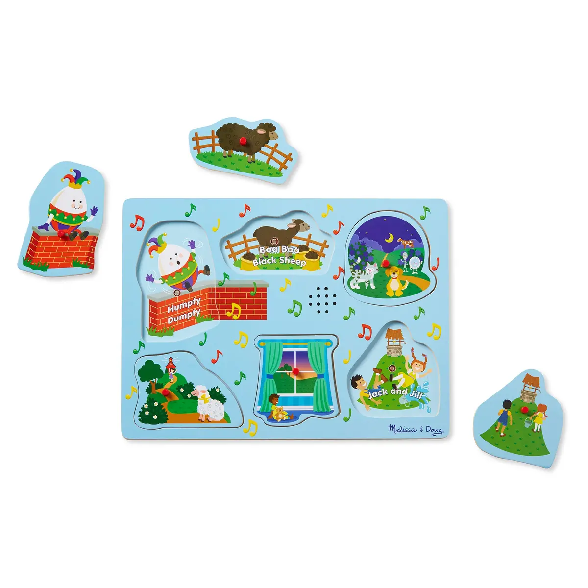 Melissa & Doug Nursery Rhymes 6 Pc Wooden Peg Sound Puzzle 1