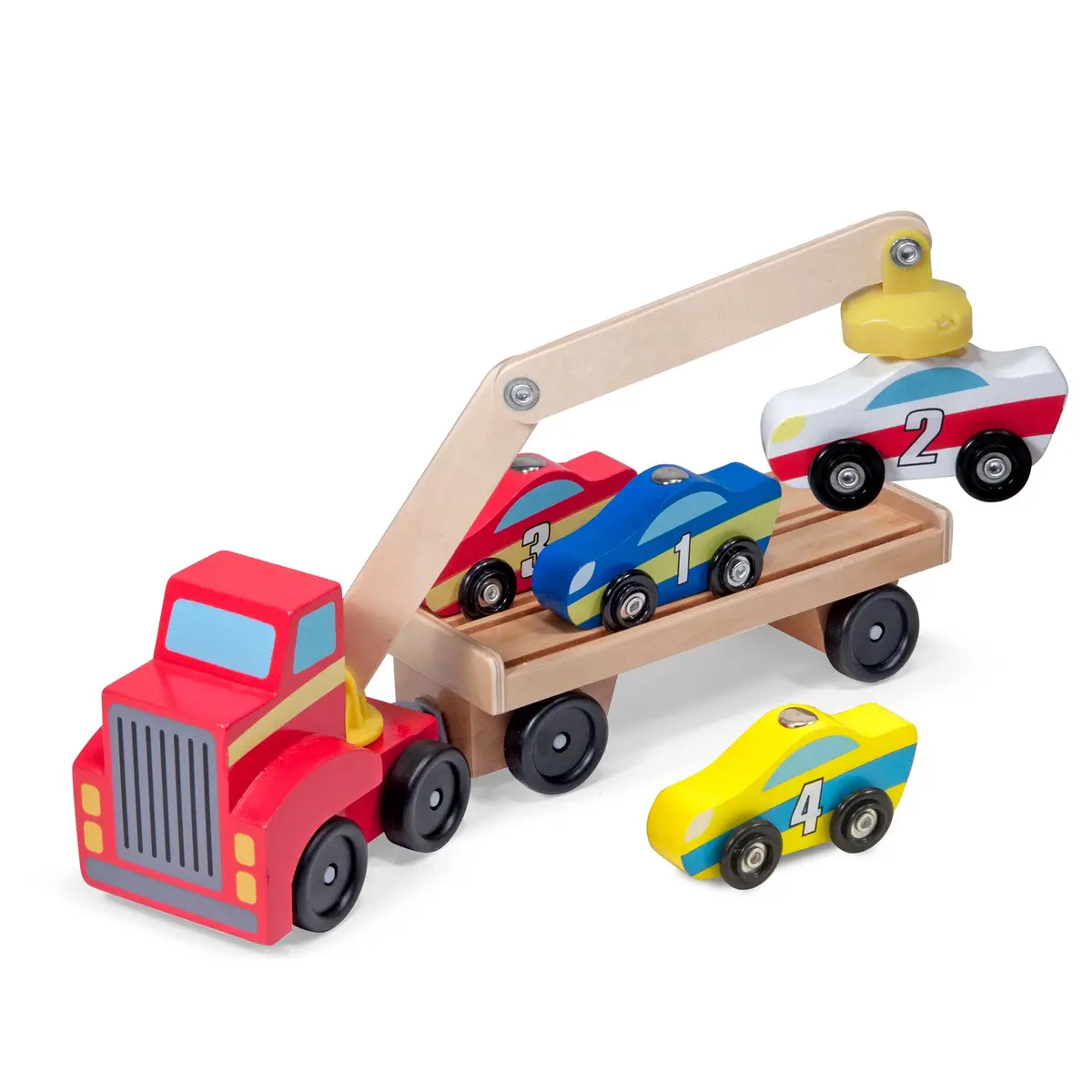 Melissa & Doug Magnetic Car Loader - Colorful Wooden Toy Set 1