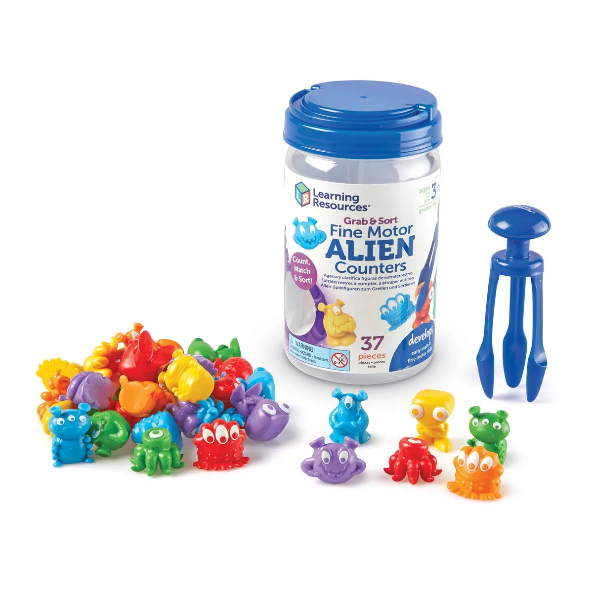 Learning Resources Grab & Sort Fine Motor Alien Counters - Galactic Shapes & Colors 1