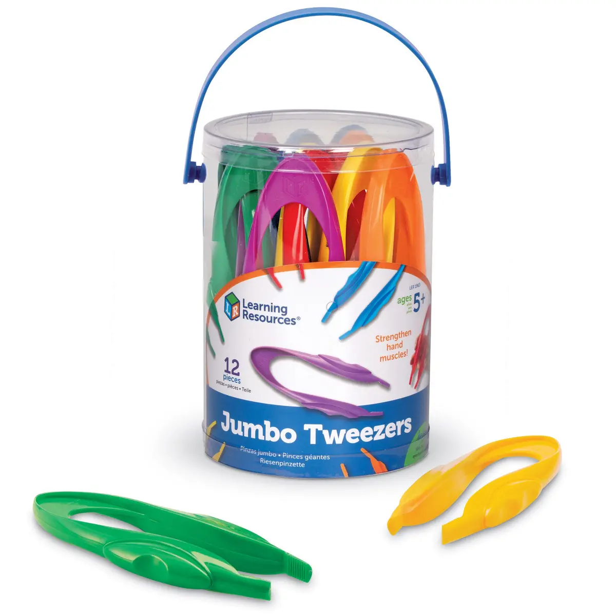 Learning Resources Jumbo Tweezers - Colorful Motor Skills Set Of 12 1