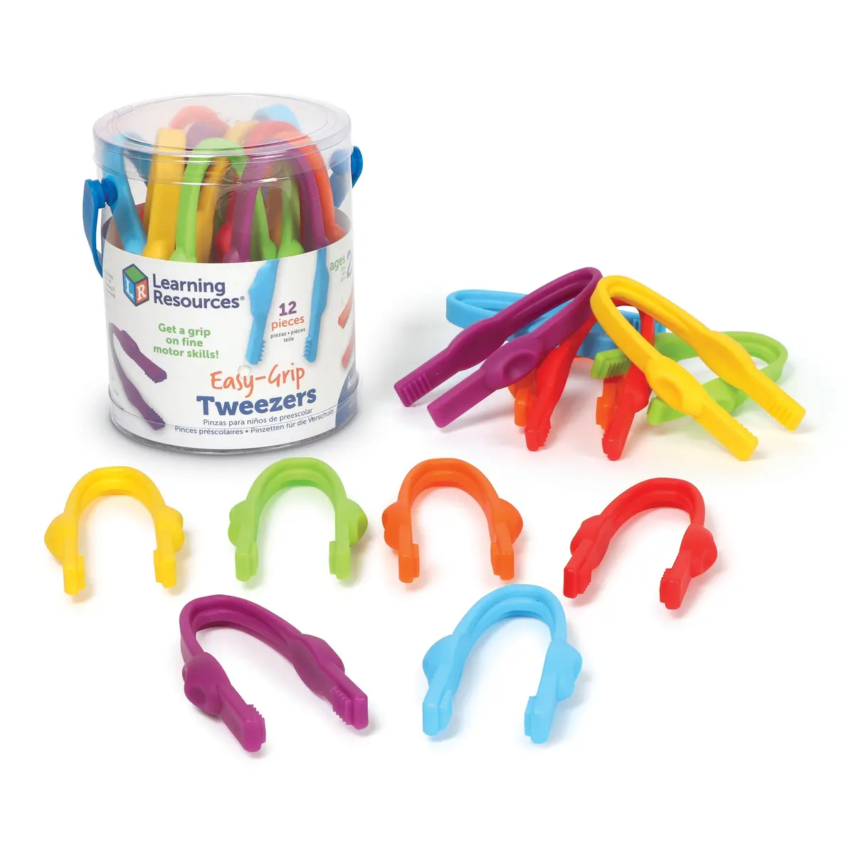 Learning Resources Easy Grip Preschool Tweezers - Colorful Learning Tools - Pack Of 12 1