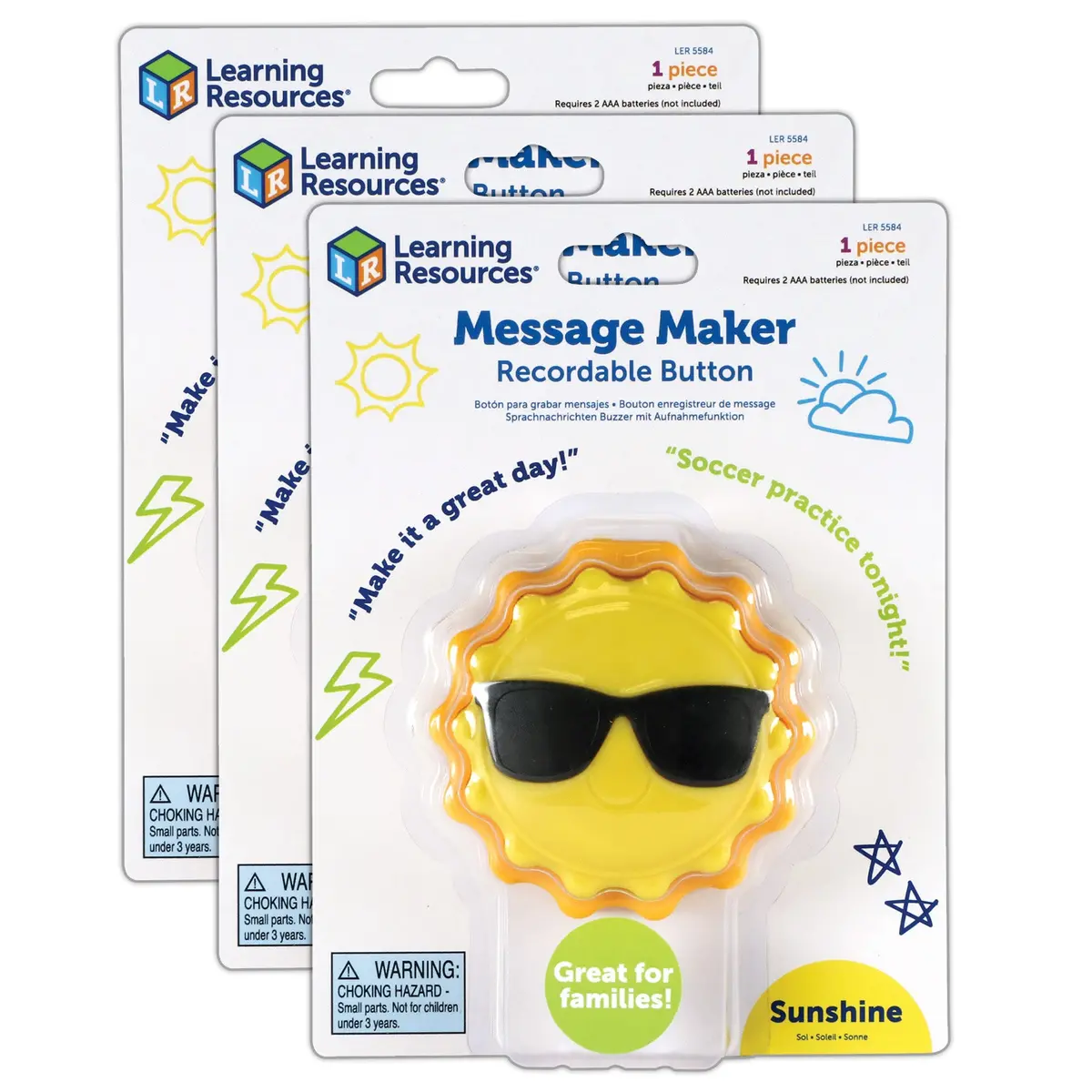 Learning Resources Sun-Shaped Recordable Message Button - Pack Of 3 1