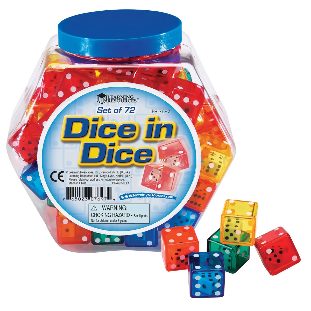 Learning Resources Dice In Dice Bucket - Colorful Math Learning Set - Pack Of 72 1