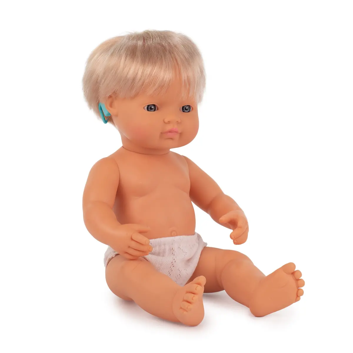 Miniland 15'' Blonde Hair Baby Doll With Hearing Aid - Vanilla Scented 1