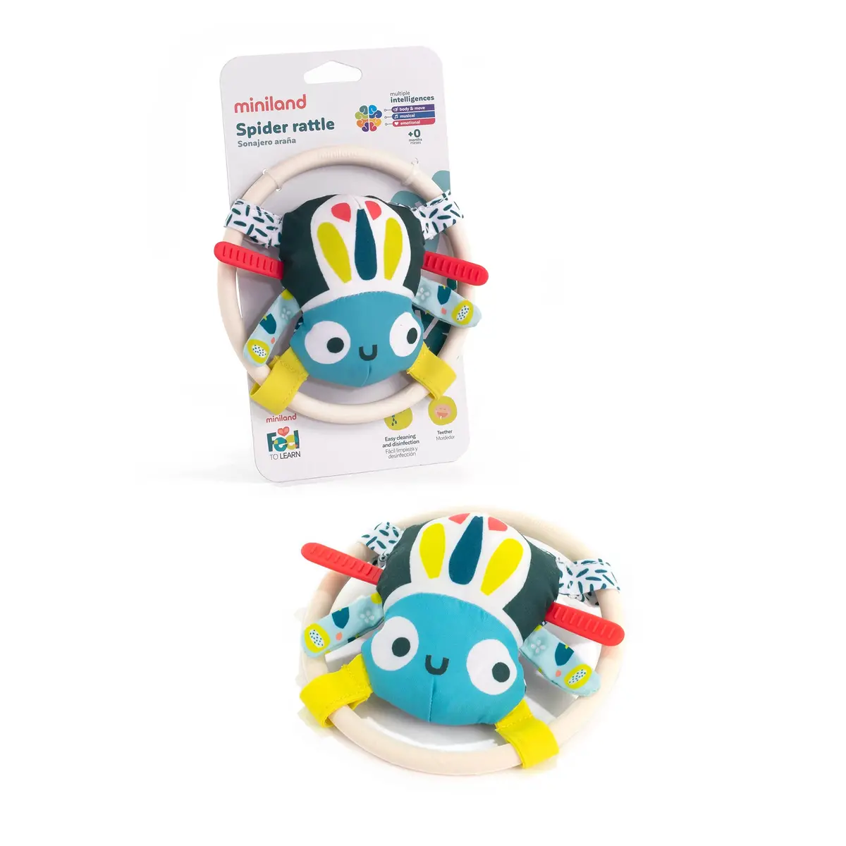 Miniland Feel To Learn: Spider Rattle – Sensory Teether Toy 1