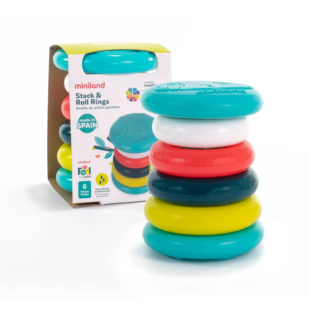 Miniland Feel To Learn: Stack & Roll Rings – Eco-Friendly Toy 1