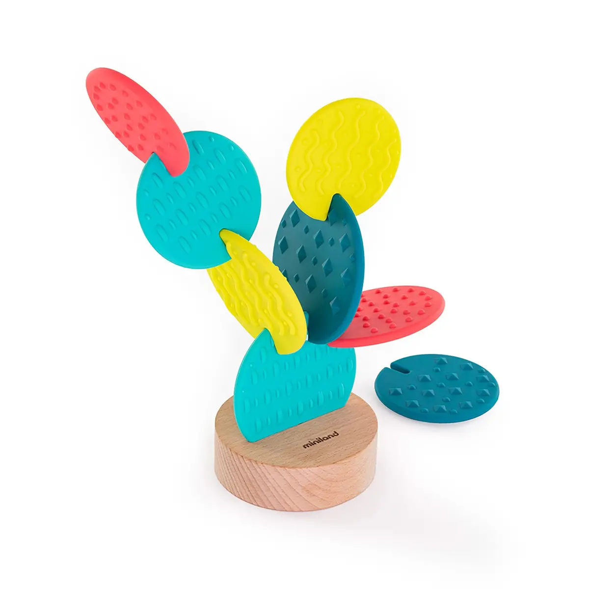 Miniland Feel To Learn Sensory Cactus – Multi-Texture Silicone Teether And Stacking Toy 1