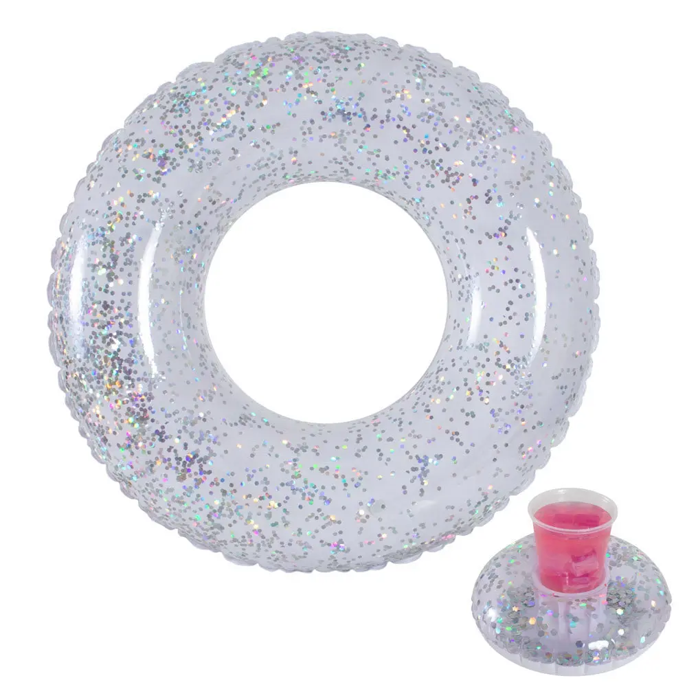 Sparkling 36-Inch White Glitter Pool Tube & Matching Drink Float 1