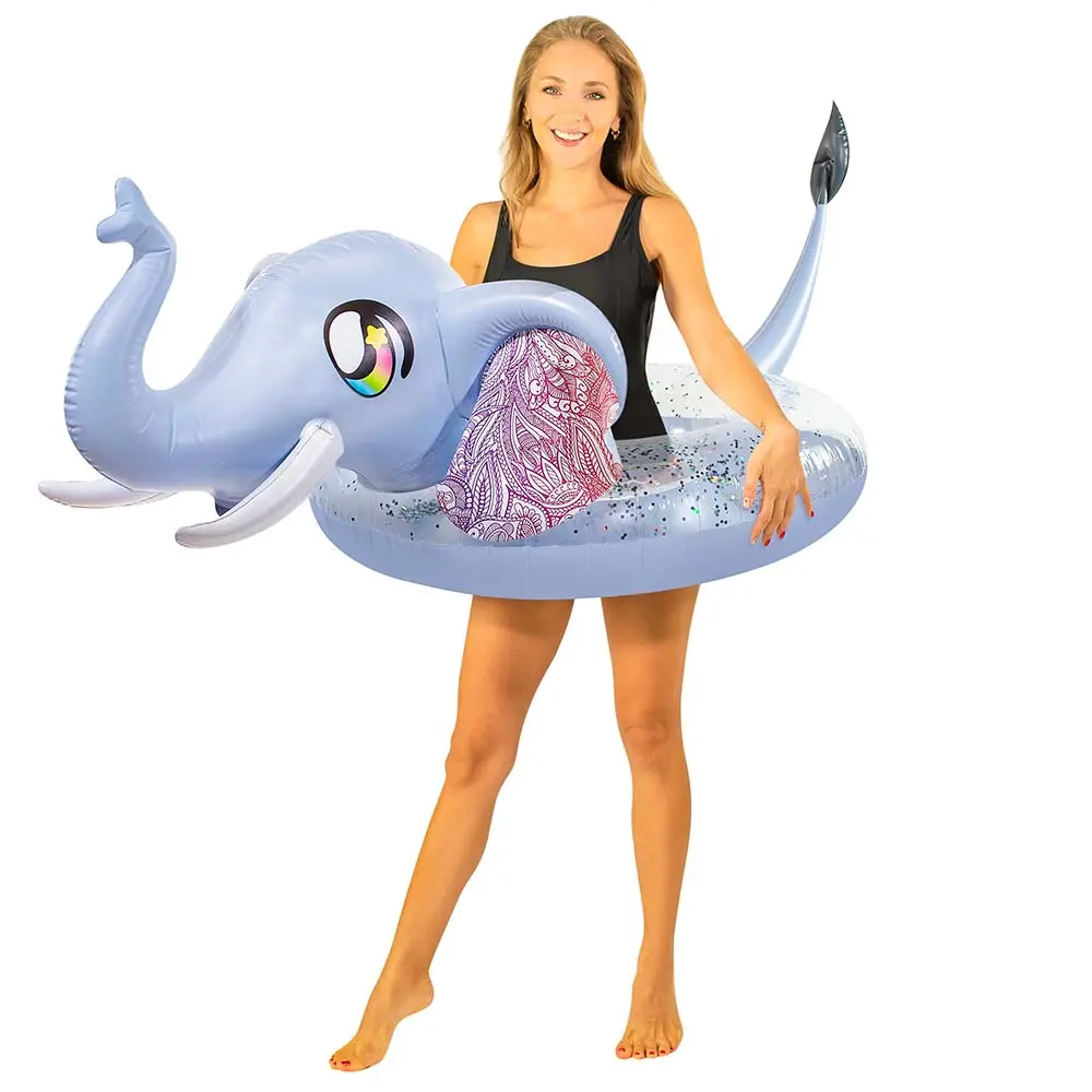 Poolcandy Glitter Elephant 42" Inflatable Pool Tube - Holographic Silver 1
