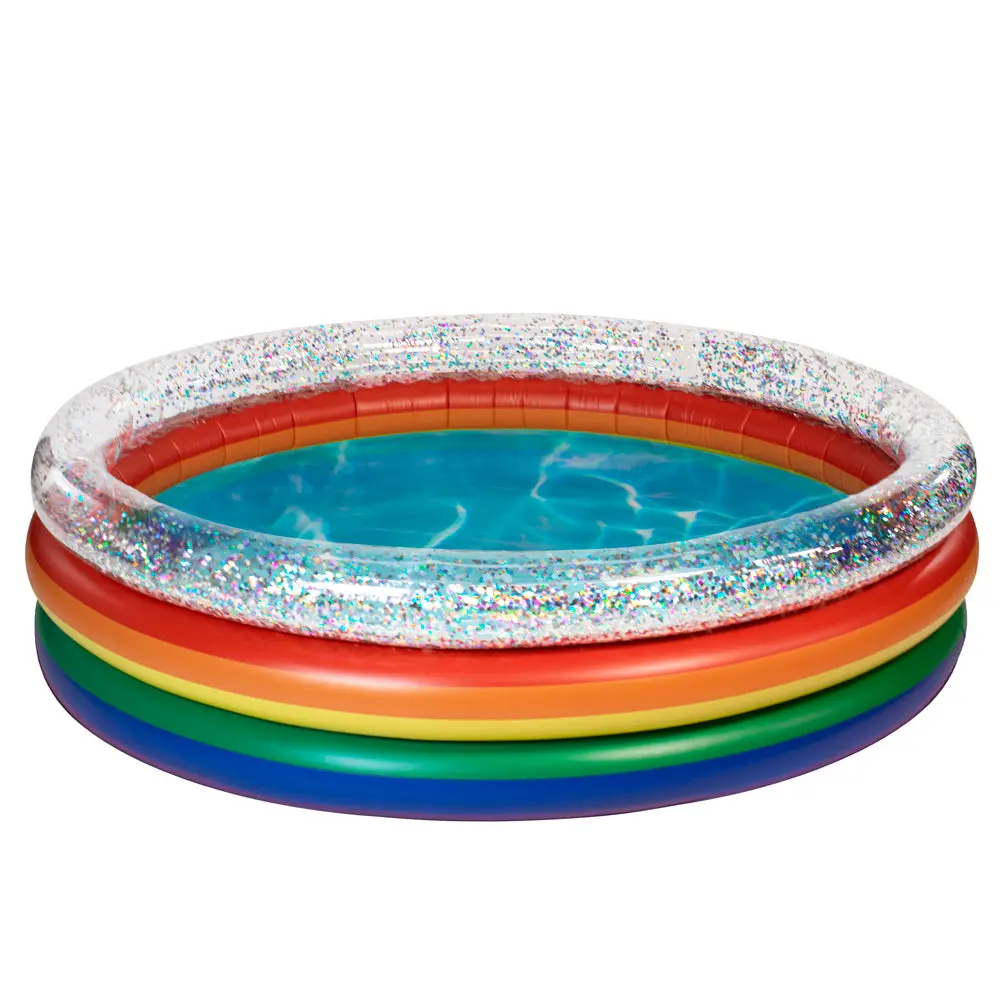 Poolcandy Rainbow Collection 3-Ring Inflatable Sunning Pool - Multicolor Glitter 1