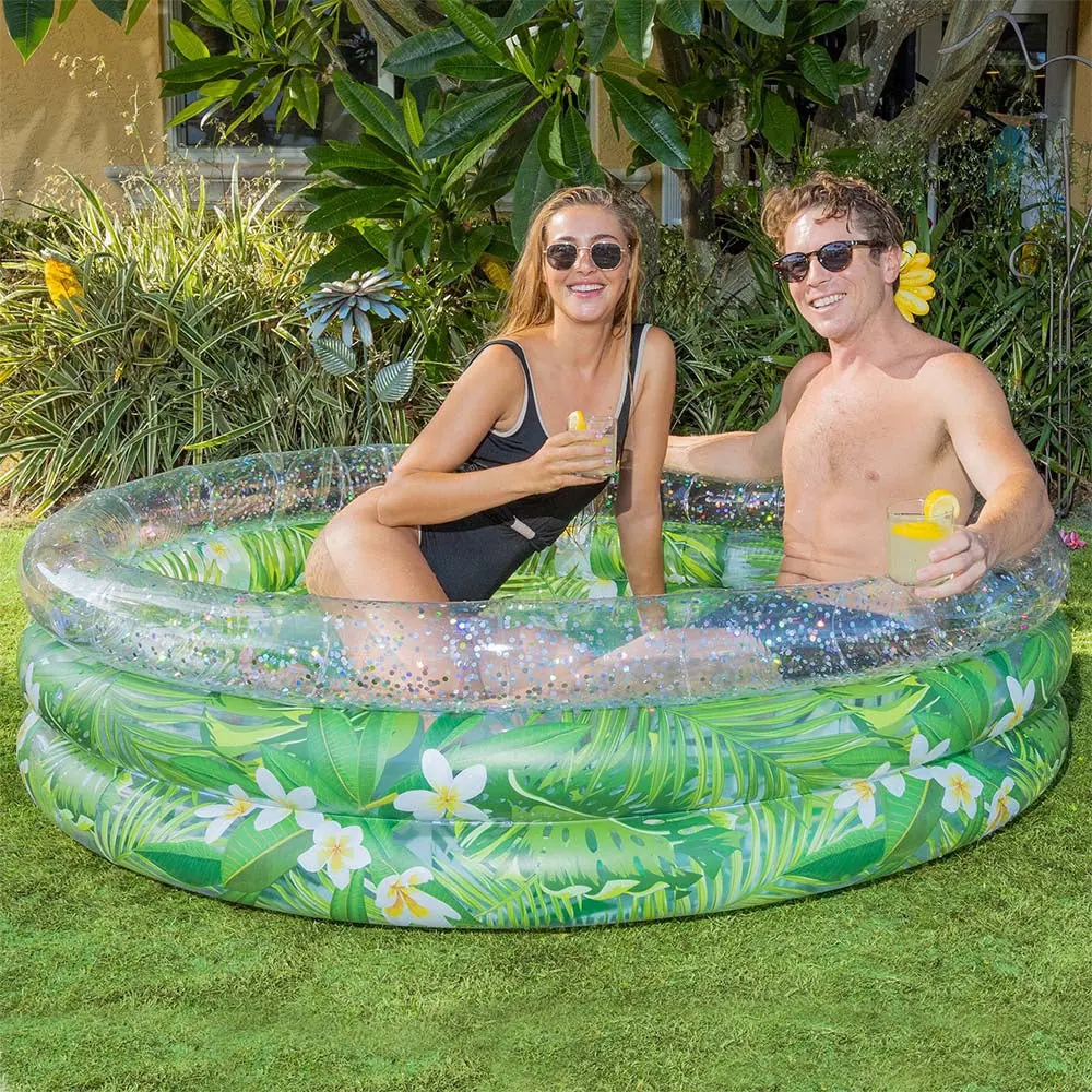 Poolcandy Tropical Palm & Plumeria Deluxe Inflatable Sunning Pool - 60X15 Inch 1