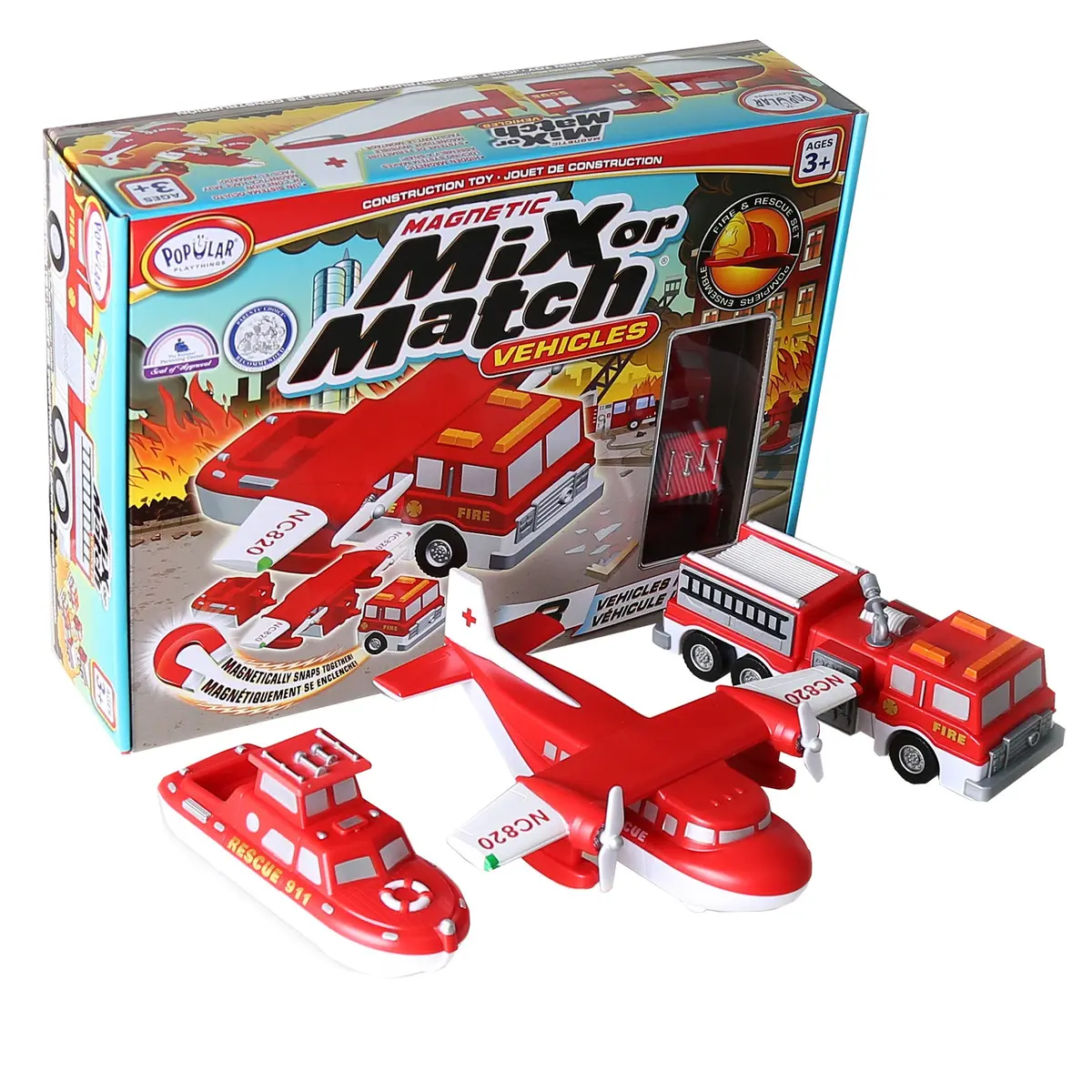 Popular Playthings Magnetic Mix Or Match Vehicles - Fire & Rescue Set 1