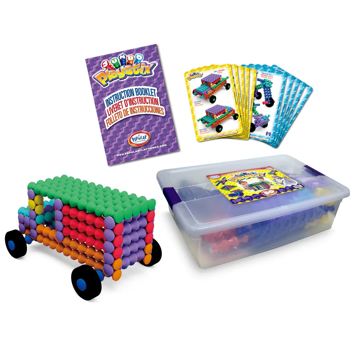 Popular Playthings Jumbo Playstix 80-Piece Set - Colorful Construction Toy 1