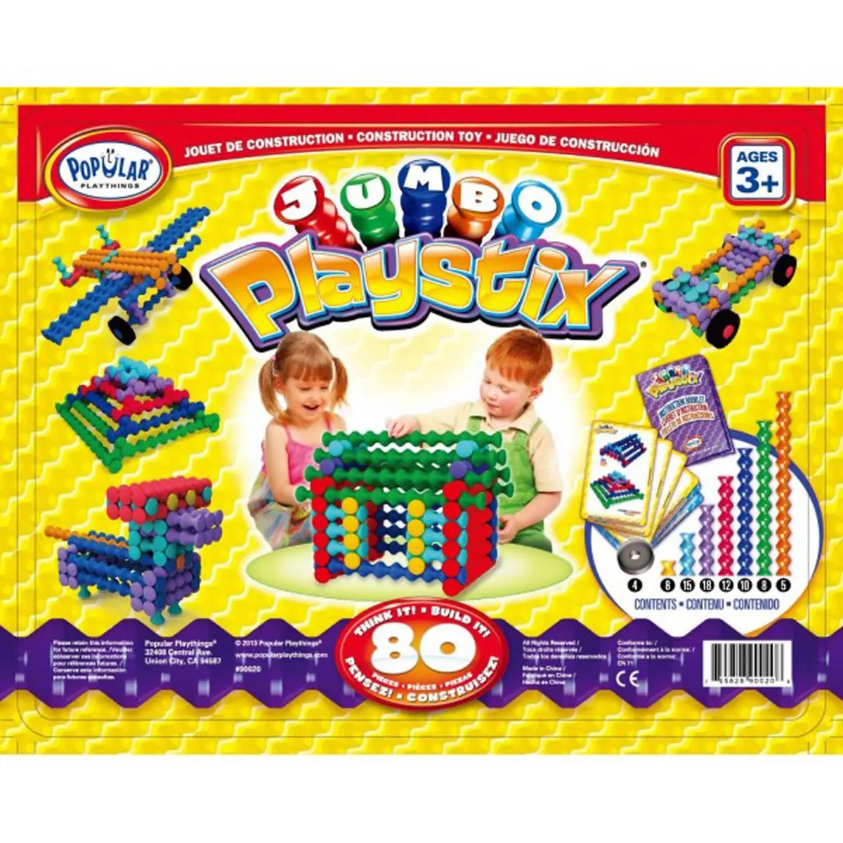 Popular Playthings Jumbo Playstix 80-Piece Set - Colorful Construction Toy 2