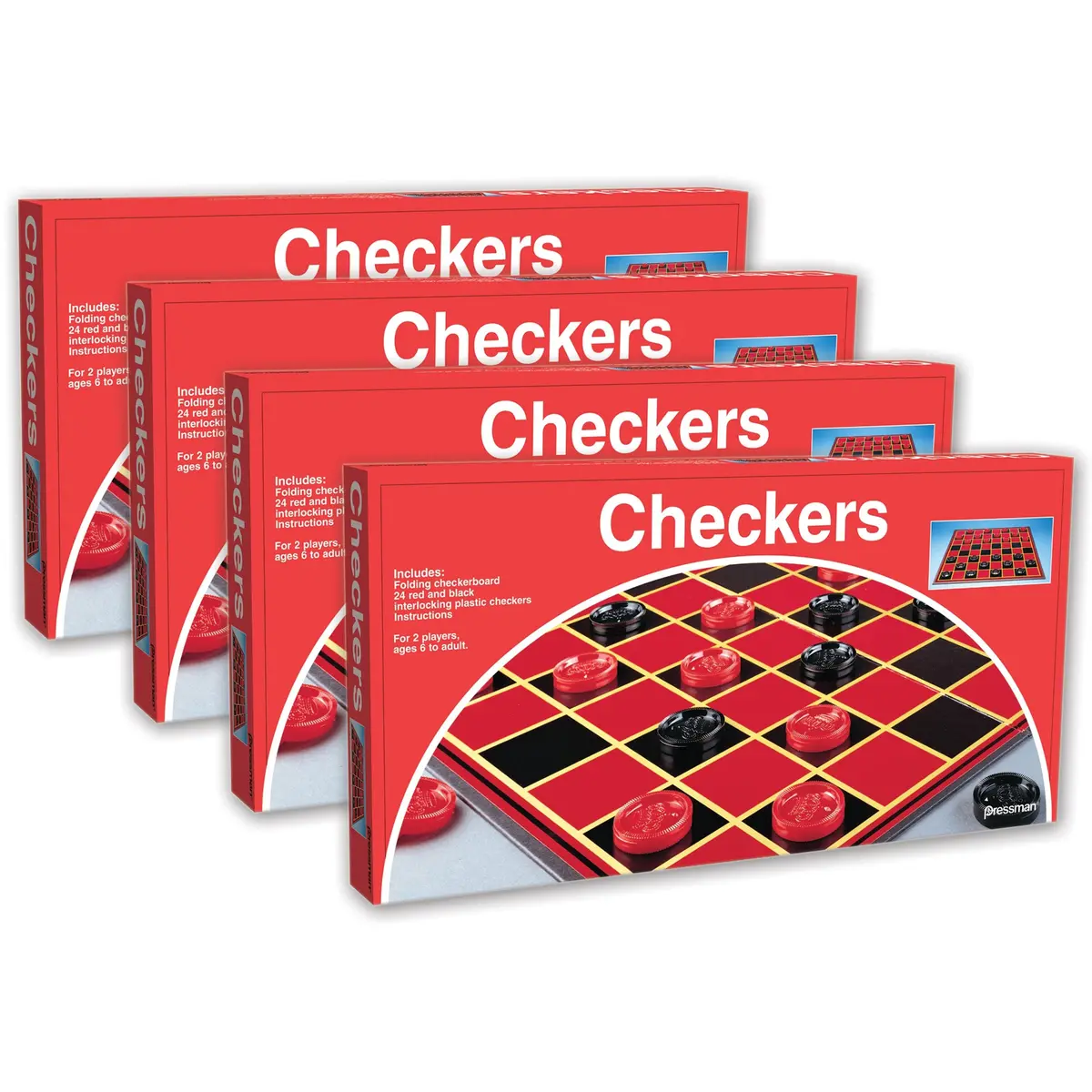 Pressman Classic Checkers Board Game, Family Pack Of 4 1