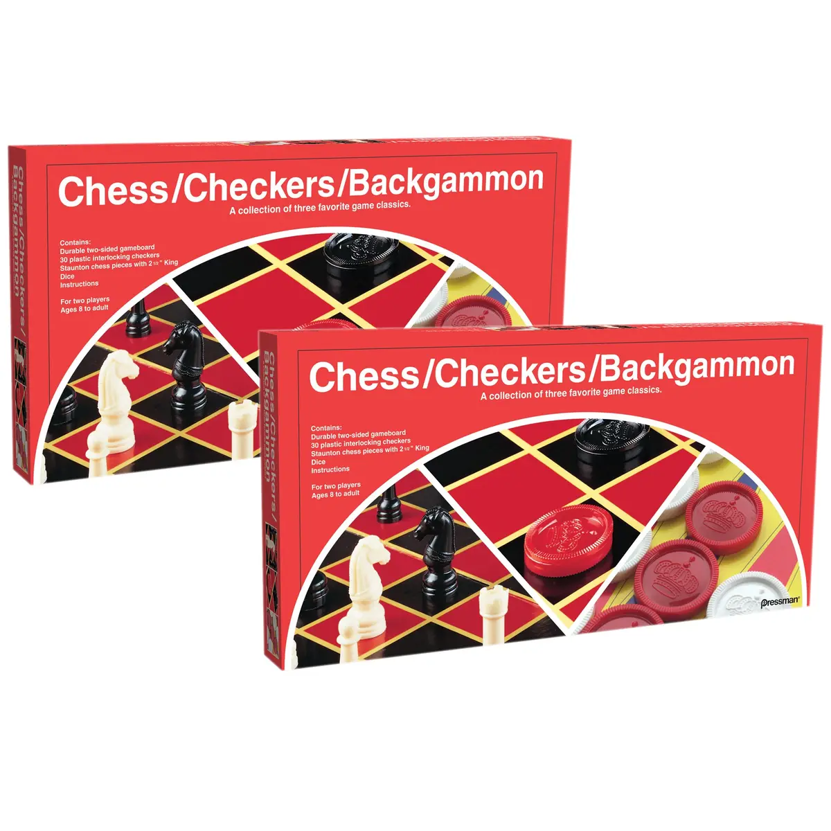 Pressman Triple-Play Classic Board Games Set, Chess/Checkers/Backgam Net, Pack Of 2 1