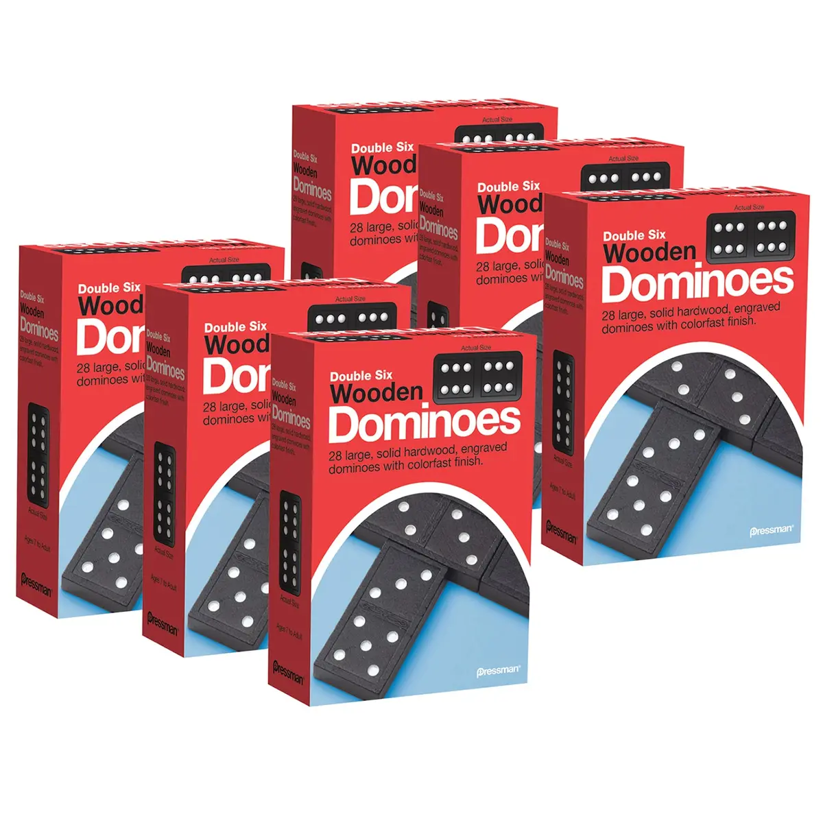Pressman Classic Wooden Dominoes 6-Pack Set, Double Six Edition 1