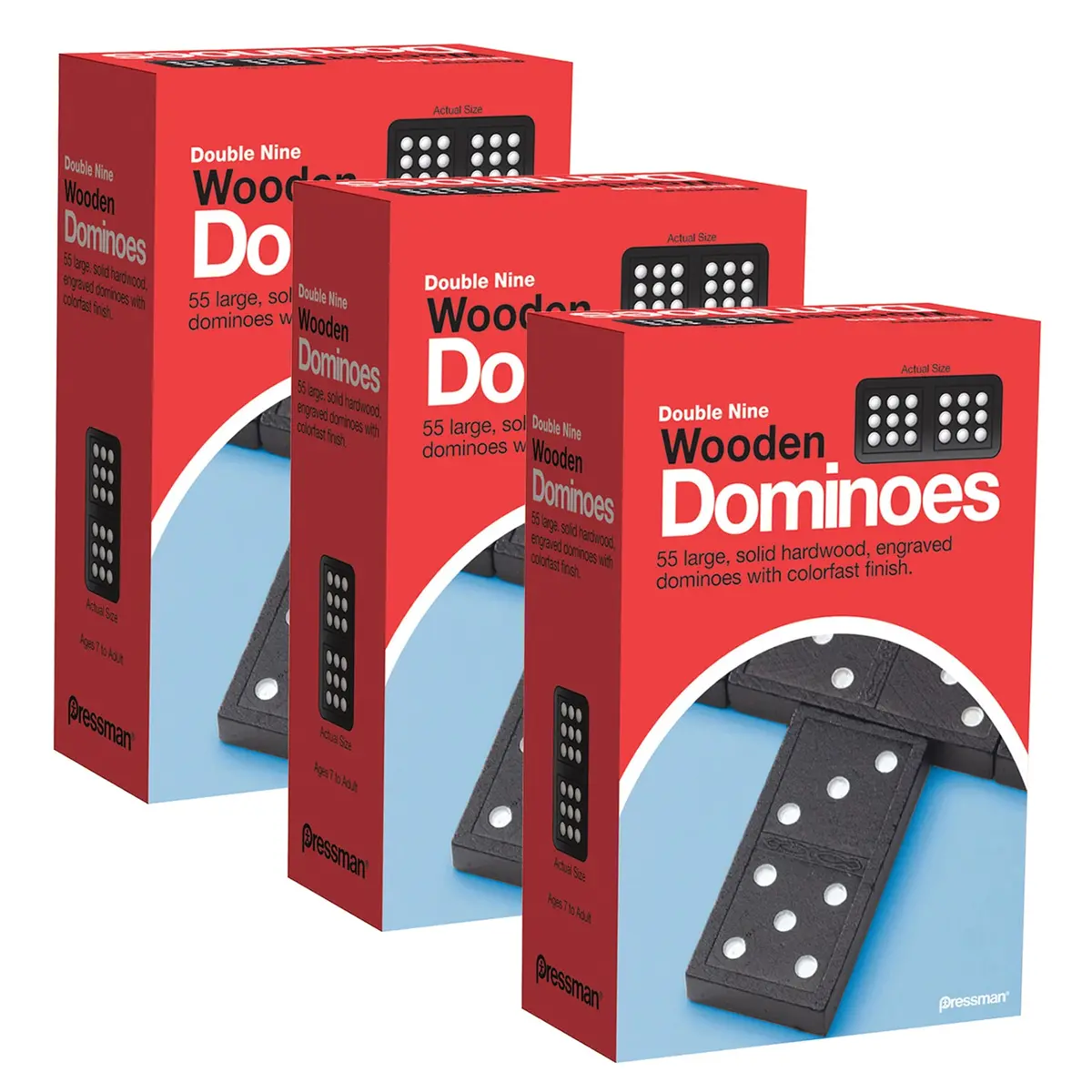 Pressman Triple Pack Double Nine Classic Wooden Dominoes Set 1