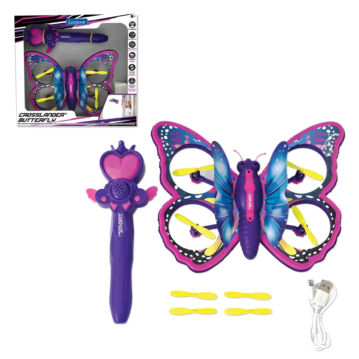 Lexibook Crosslander Butterfly, A Remote-Controlled Flying Butterfly With Gesture-Controlled Remote For A Playful Flying Experience, Featuring Illuminated Wings. 1