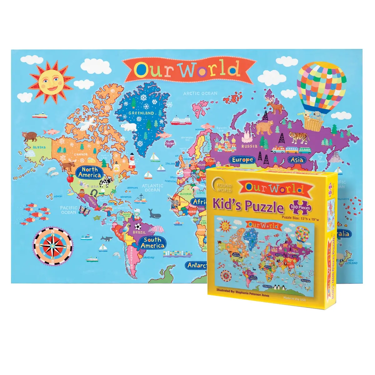 Round World Products World Map Jigsaw Puzzle For Kids - 100 Pc 1