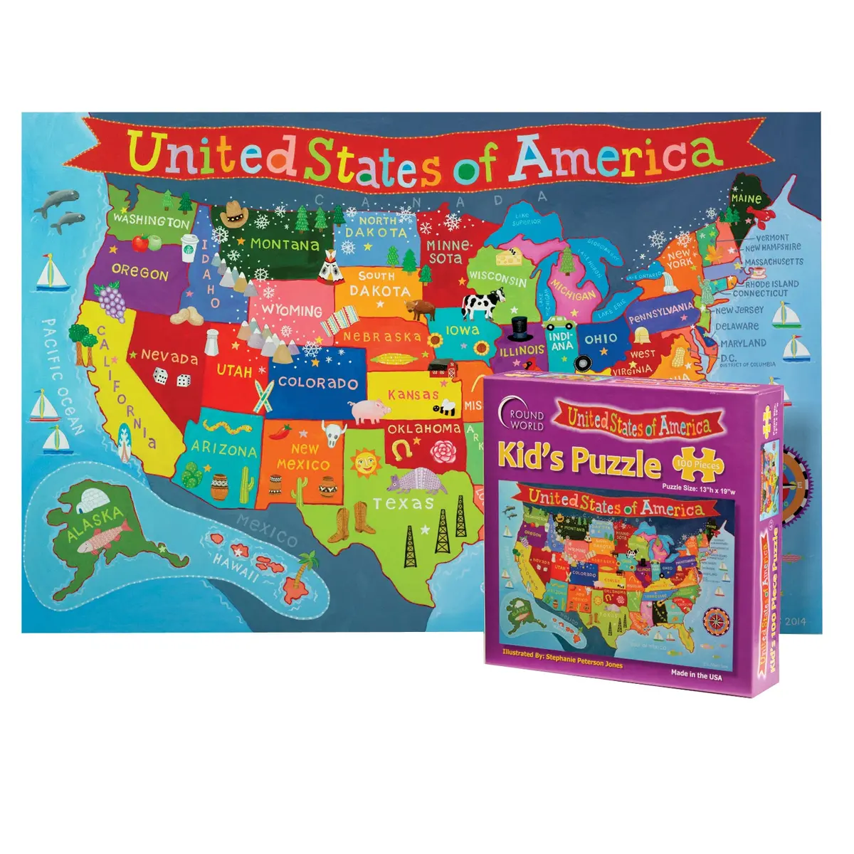 Round World Products Usa Map Jigsaw Puzzle - 100 Pc 1
