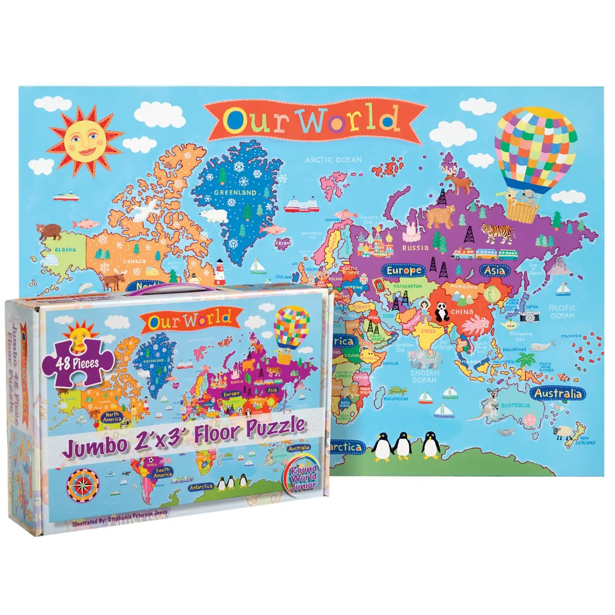 Round World Products Vibrant World Map Floor Puzzle - 48 Pc 1