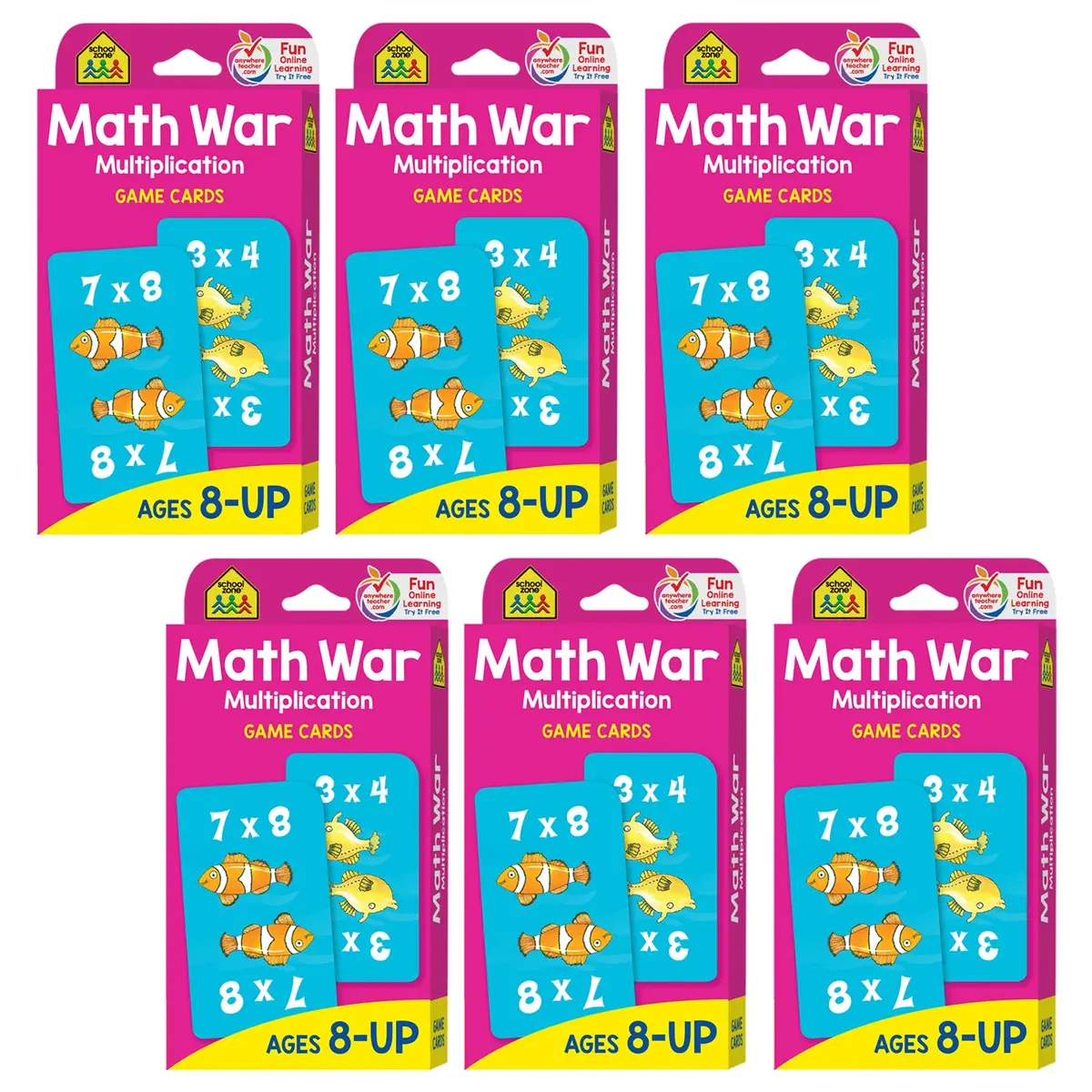 School Zone Math War Multiplication Game Cards - Underwater Adventure - 6 Sets 1
