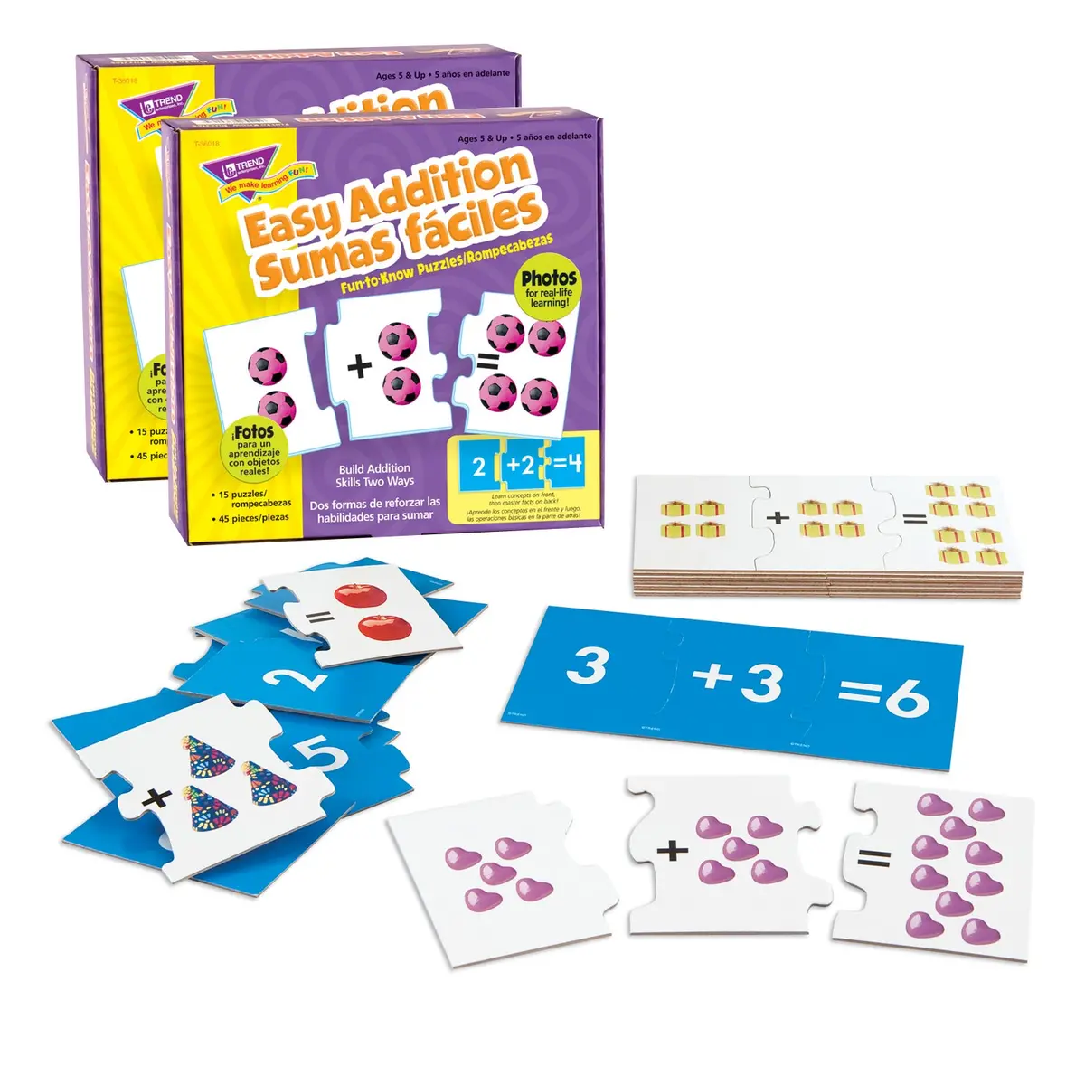 Trend Easy Addition Fun-To-Know Puzzles - Bilingual Learning Set - Pack Of 2 1