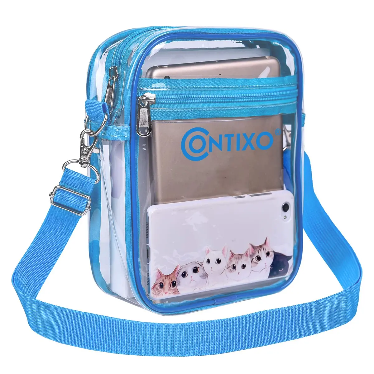 Contixo 7'' Clear Crossbody Bag For Stadium Events, Adjustable Strap, Blue 1