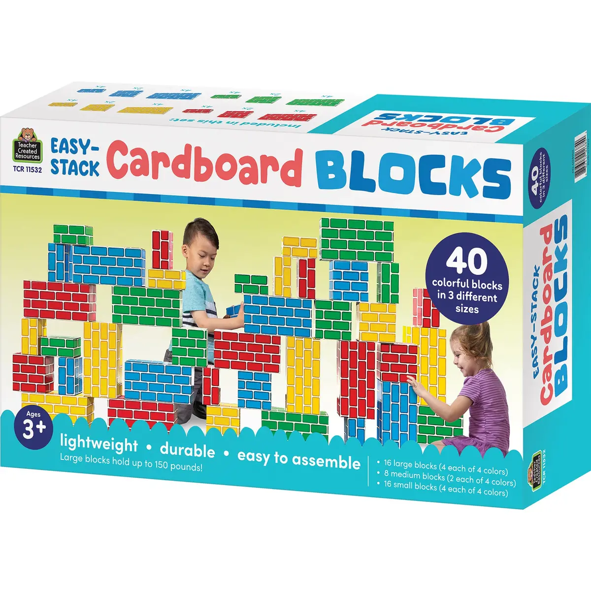 Teacher Created Resources Vibrant Easy-Stack Cardboard Blocks - 40 Piece Set 1