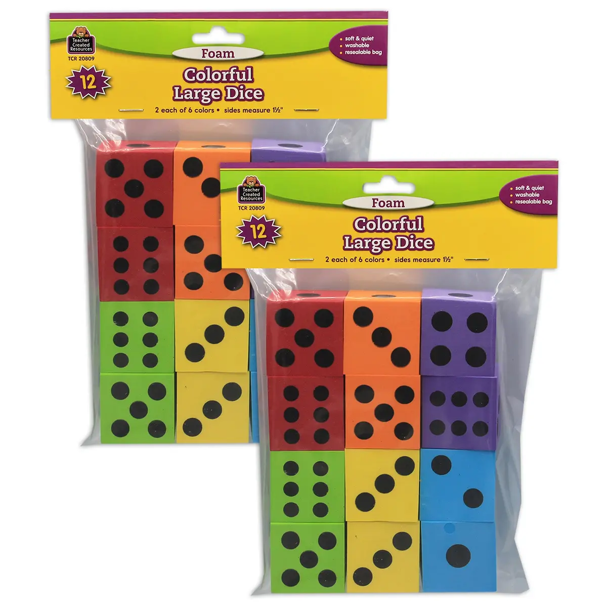 Teacher Created Resources Vibrant Foam Dice - Educational Math Game Set - Multi-Colored 24 Pack 1