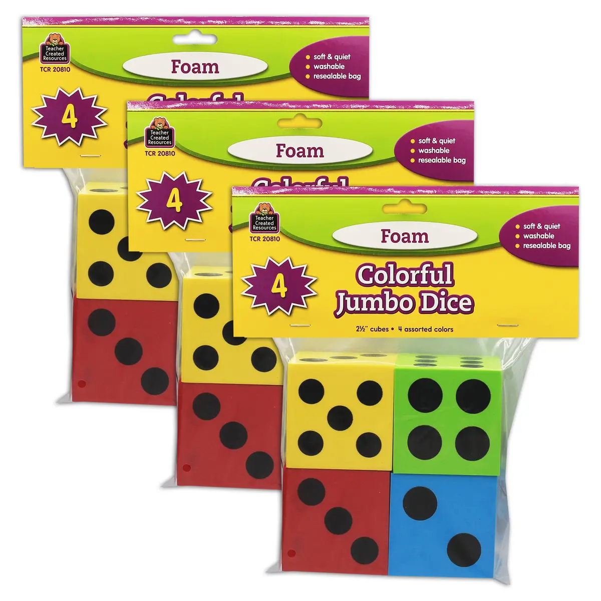 Teacher Created Resources Jumbo Foam Dice - Colorful Educational Set 1