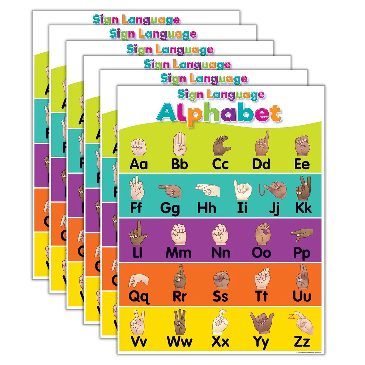 Colorful Sign Language Alphabet Learning Charts By Teacher Created Resources, 17" X 22", Pack Of 6 1