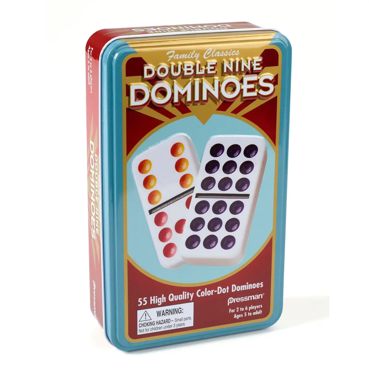 Pressman Double Nine Color Dot Dominoes Set In Tin 1