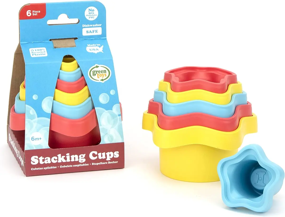Green Toys Eco-Friendly Stacking Cups ‚Äì Purple/Blue/Green Bath Toy 1