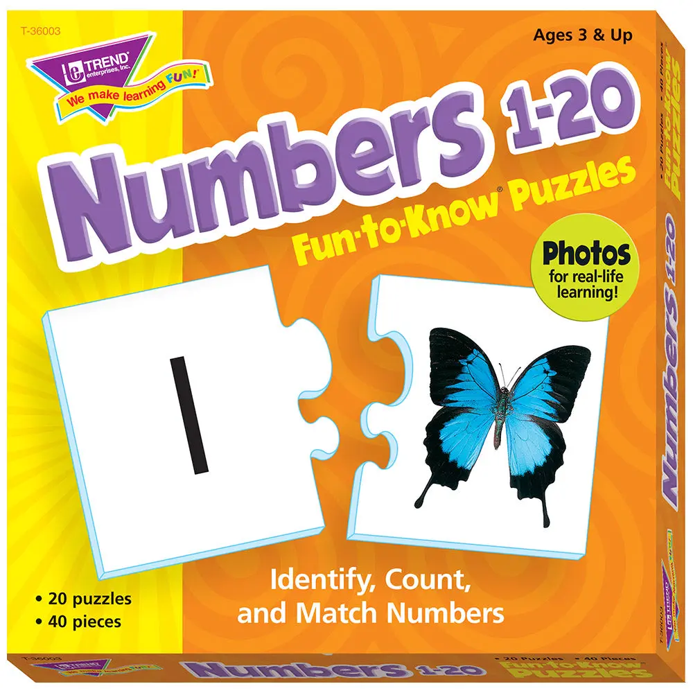 Trend Enterprises Counting Fun 20 Two-Sided Number Puzzles - 40 Pc 1