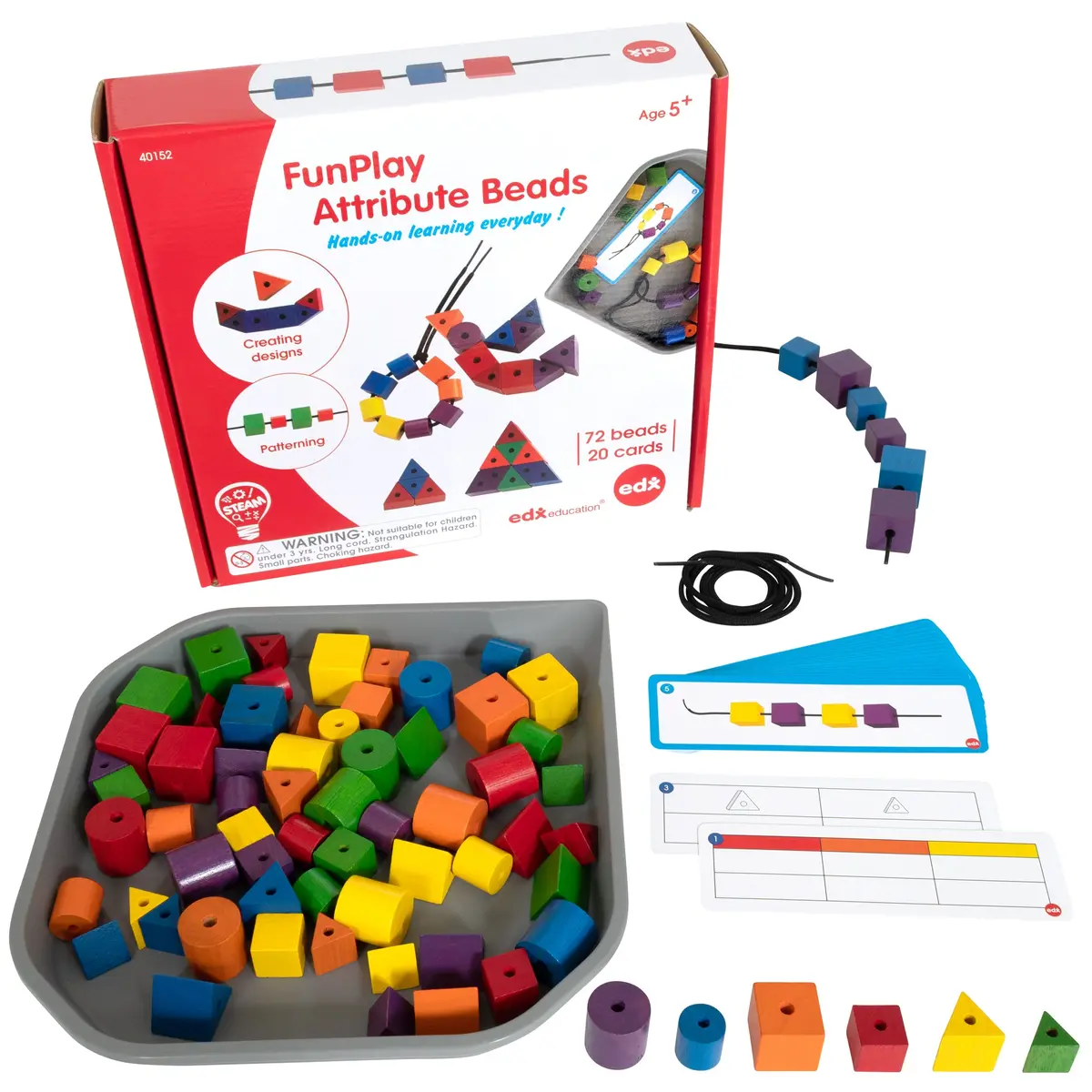 Edxeducation Funplay Attribute Beads - Educational Wooden Lacing Set - 72 Beads & 40 Activities 1